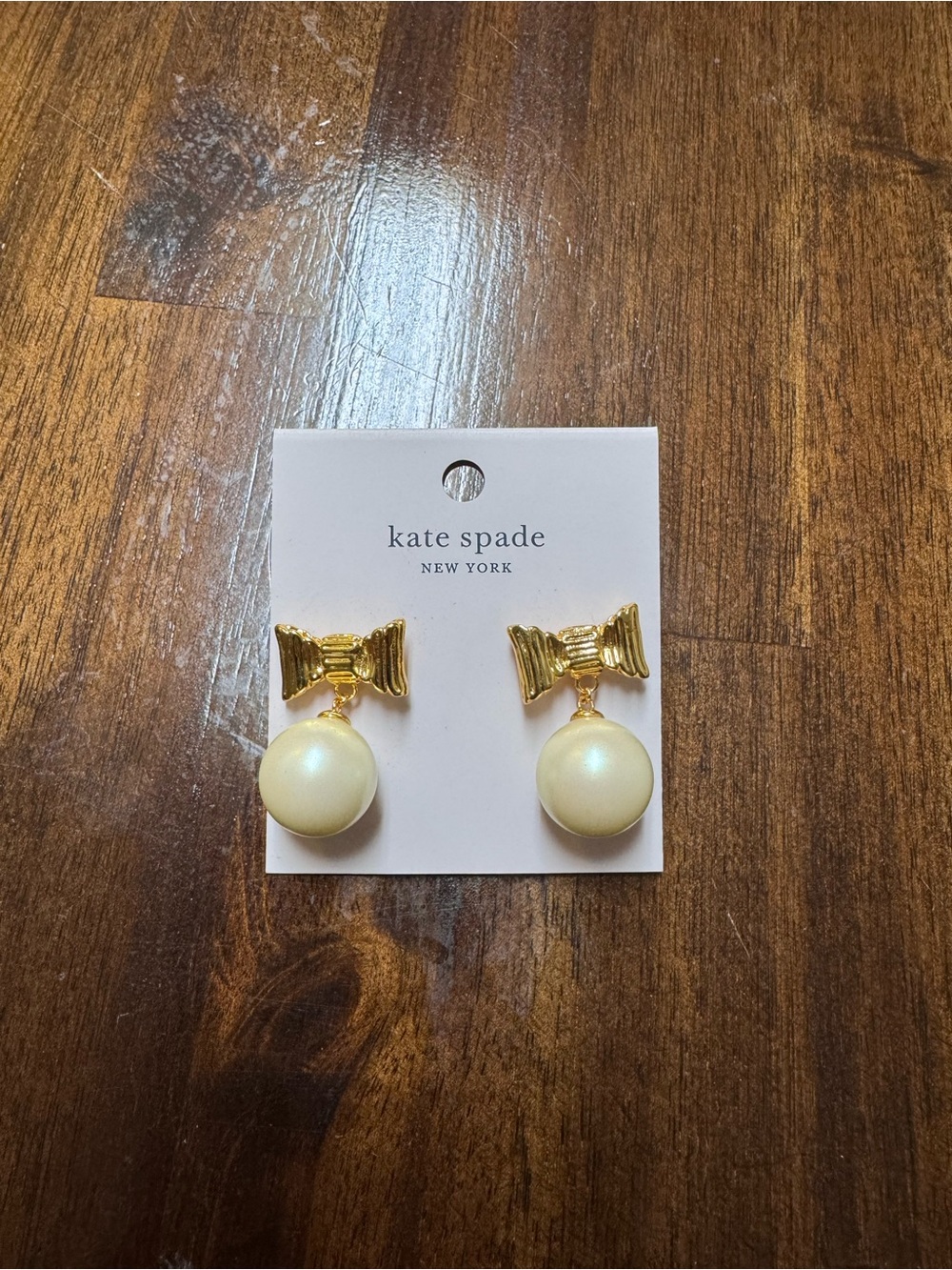 kate spade Gold Bow with Cream Pearl Drop Womens Earrings